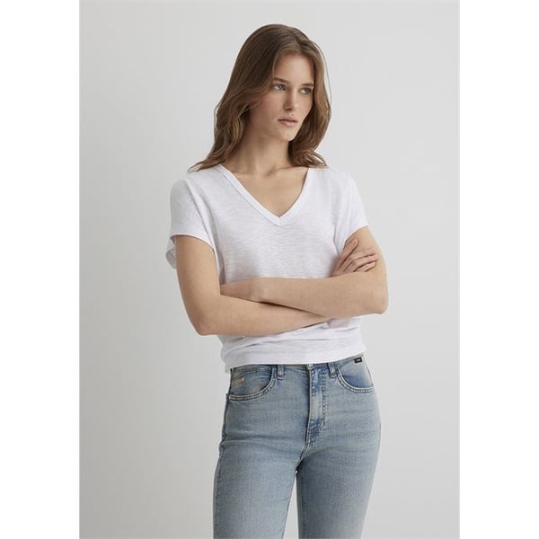 Mavi KiSA KOLLU BASiC Beyaz Beyaz Kadın T-Shirt
