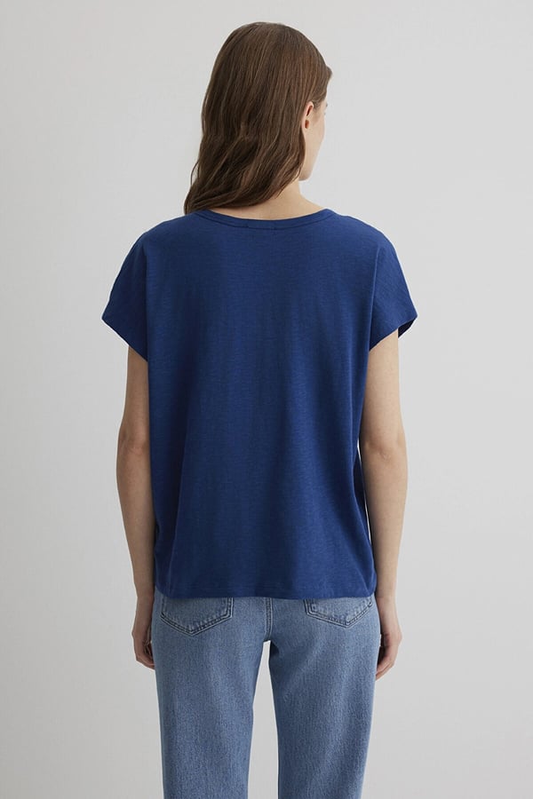 Mavi KiSA KOLLU BASiC Gece Mavi Lacivert Kadın T-Shirt