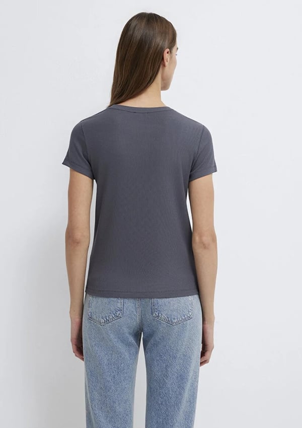 Mavi KISA KOLLU BASIC PENYE ÜST Gri İnce Çizg Gri Kadın T-Shirt