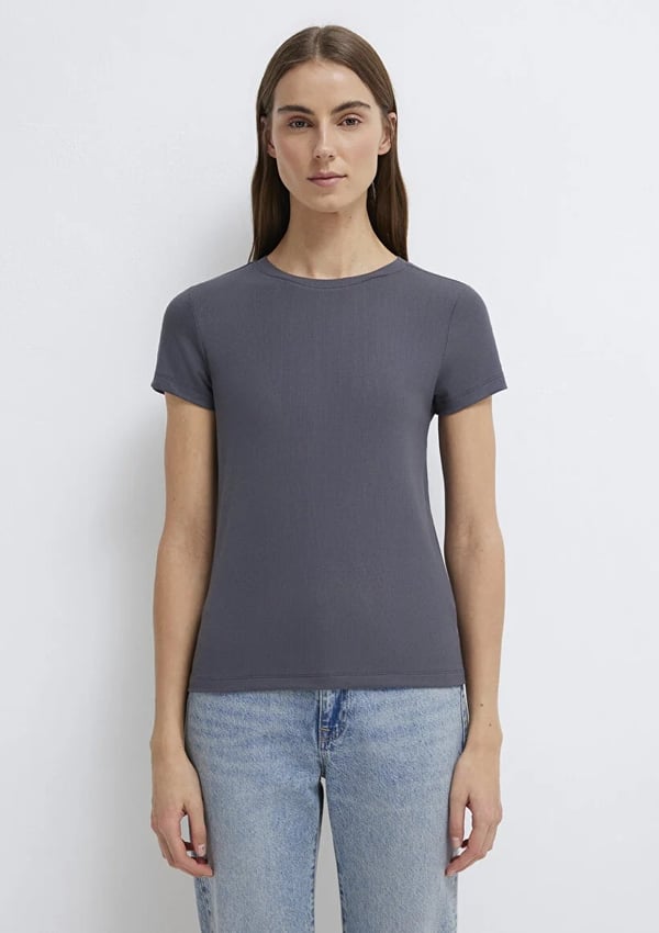 Mavi KISA KOLLU BASIC PENYE ÜST Gri İnce Çizg Gri Kadın T-Shirt