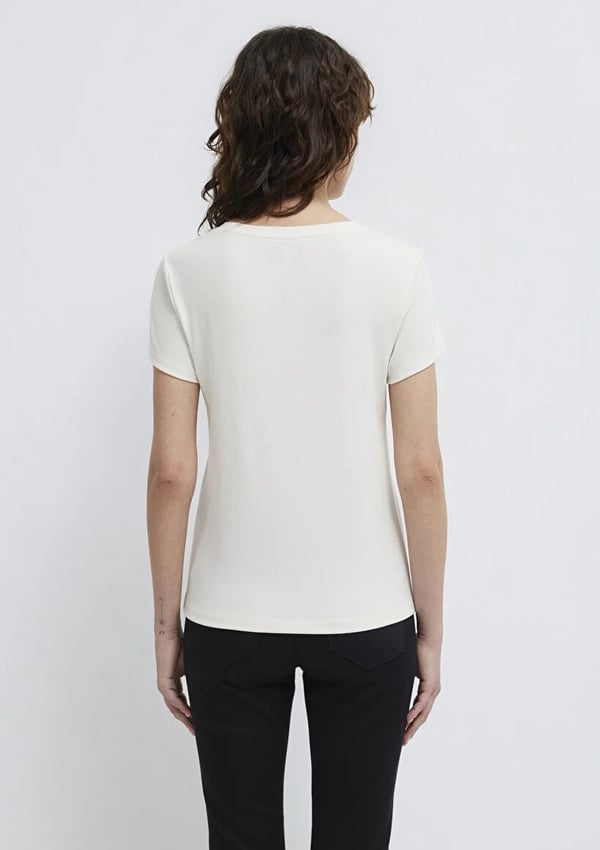 Mavi KISA KOLLU BASIC PENYE ÜST Hindistan Cev Beyaz Kadın T-Shirt