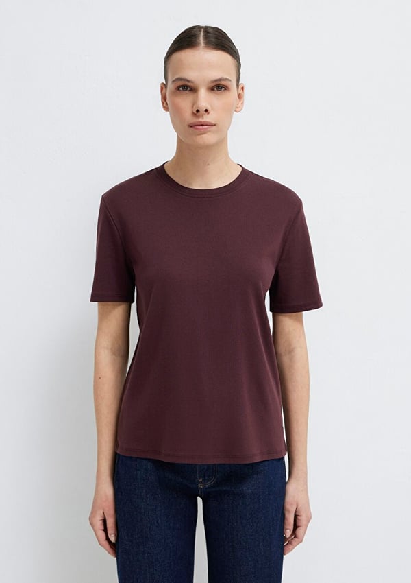 Mavi KISA KOLLU BASIC PENYE ÜST Karamel Mor Kadın T-Shirt