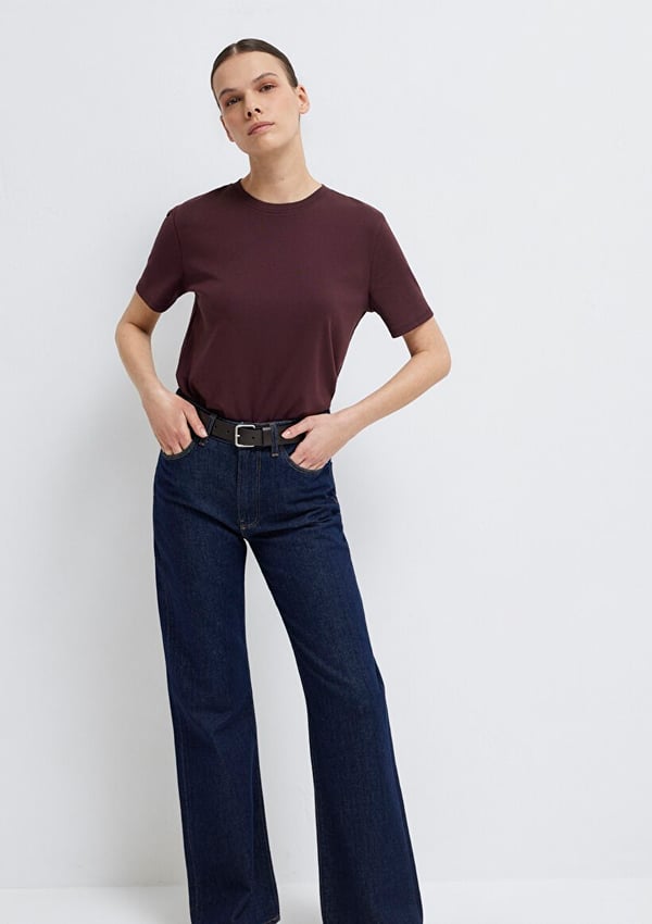 Mavi KISA KOLLU BASIC PENYE ÜST Karamel Mor Kadın T-Shirt