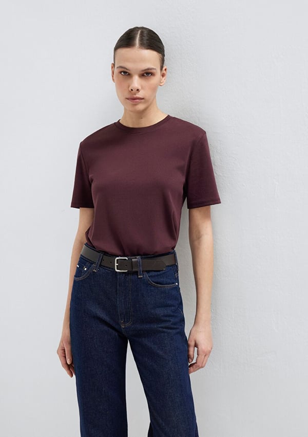 Mavi KISA KOLLU BASIC PENYE ÜST Karamel Mor Kadın T-Shirt