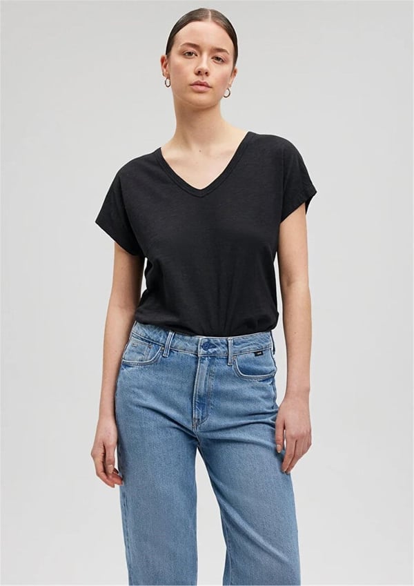 Mavi KiSA KOLLU BASiC Siyah Siyah Kadın T-Shirt