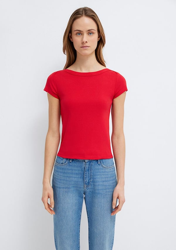 Mavi KISA KOLLU BASIC TİŞÖRT Acı Kırmızı Kırmızı Kadın T-Shirt
