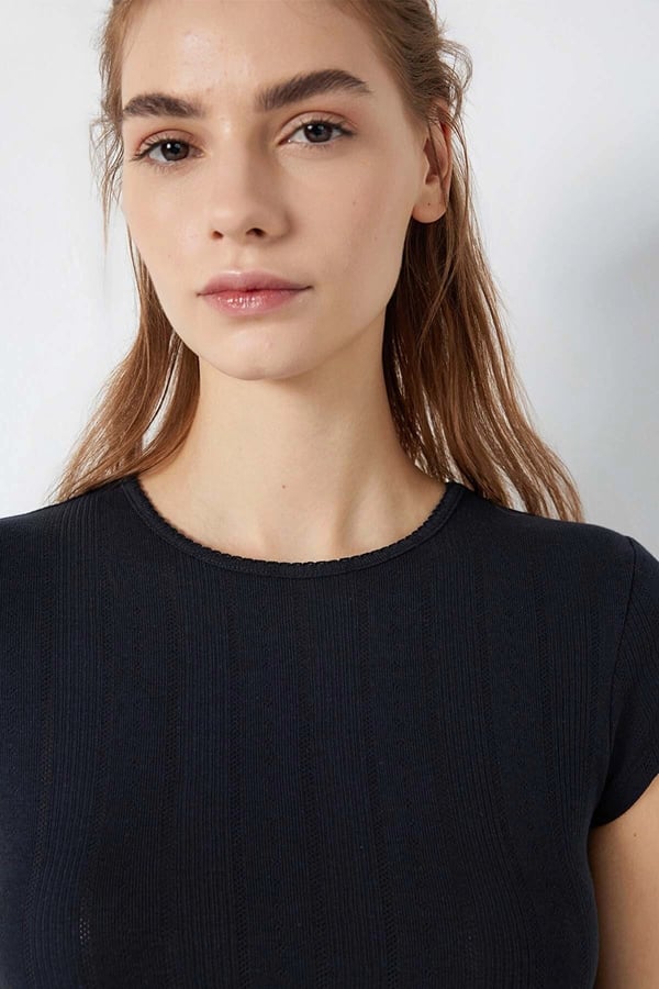 Mavi KISA KOLLU BASIC TİŞÖRT Dark Navy Lacivert Kadın T-Shirt