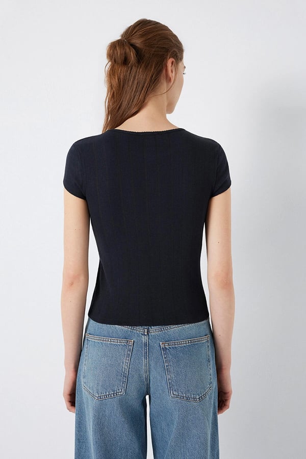 Mavi KISA KOLLU BASIC TİŞÖRT Dark Navy Lacivert Kadın T-Shirt