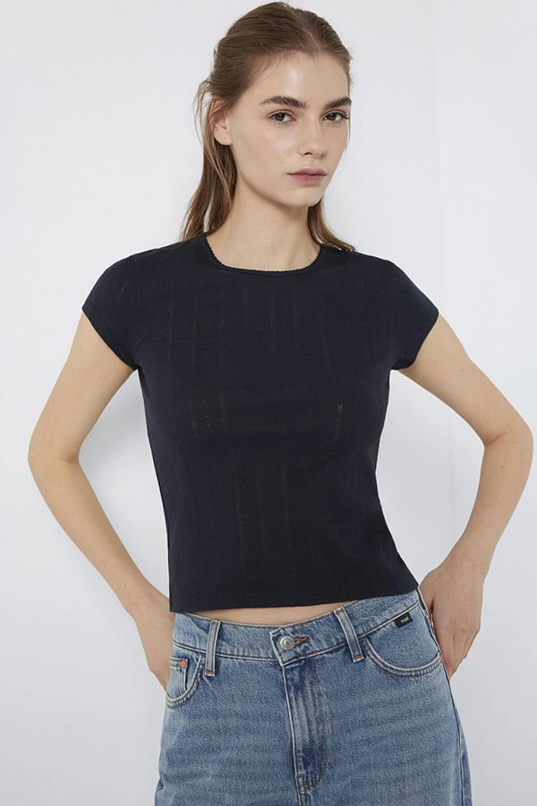 Mavi KISA KOLLU BASIC TİŞÖRT Dark Navy Lacivert Kadın T-Shirt