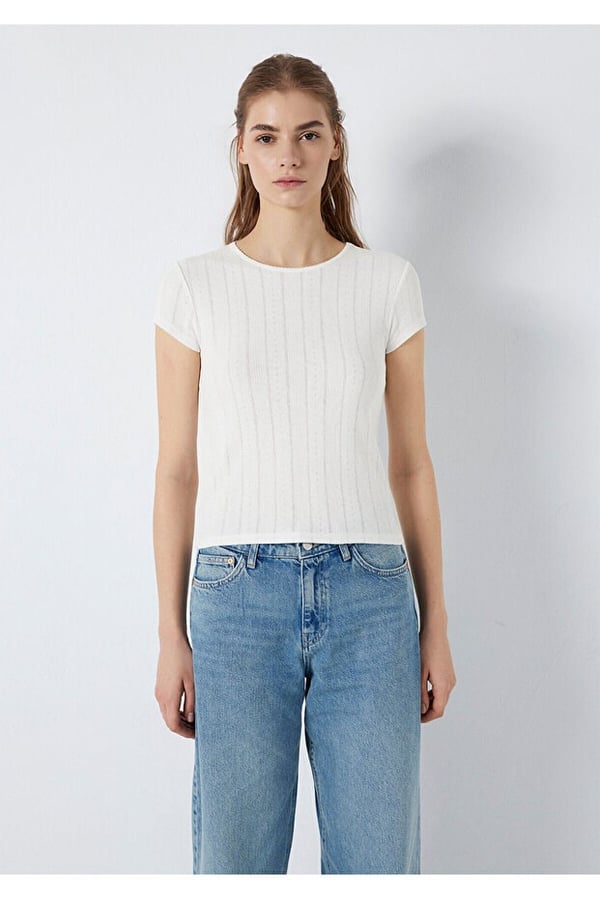 Mavi KISA KOLLU BASIC TİŞÖRT Kırık Beyaz Beyaz Kadın T-Shirt