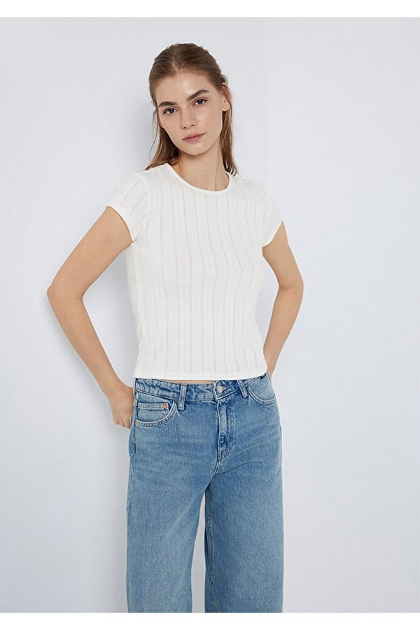 Mavi KISA KOLLU BASIC TİŞÖRT Kırık Beyaz Beyaz Kadın T-Shirt