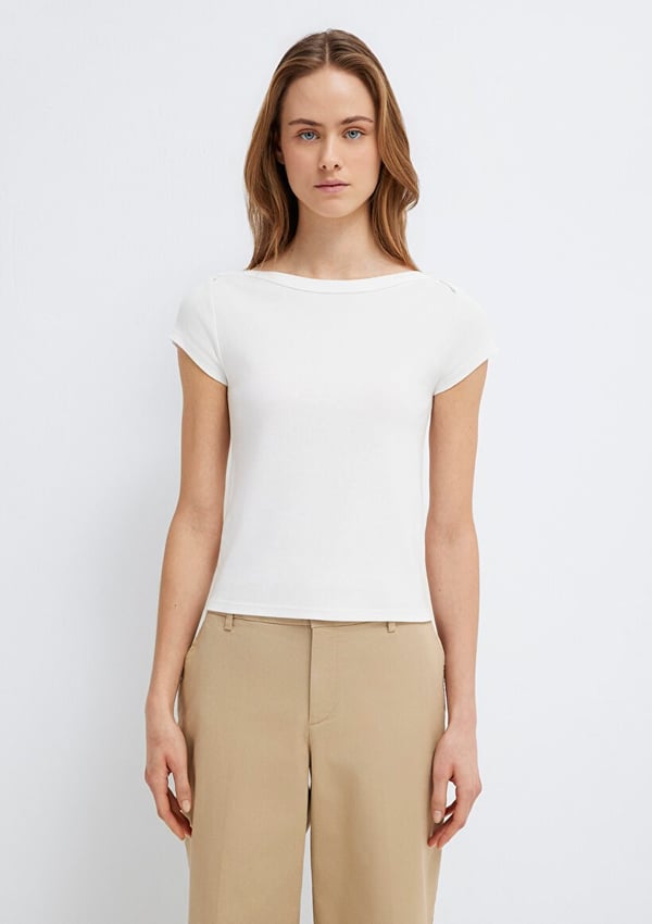 Mavi KISA KOLLU BASIC TİŞÖRT Kırık Beyaz Kırık Beyaz Kadın T-Shirt