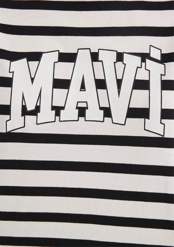 Mavi KISA KOLLU LOGO PENYE  Siyah Beyaz Çizgi Siyah Kadın T-Shirt