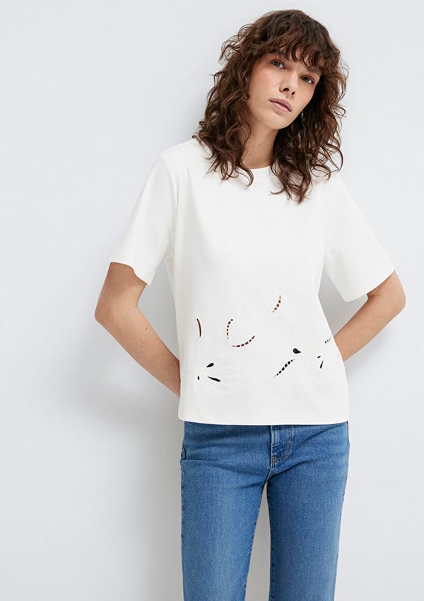 Mavi KISA KOLLU MODELLİ PENYE Kırık Beyaz Kırık Beyaz Kadın T-Shirt