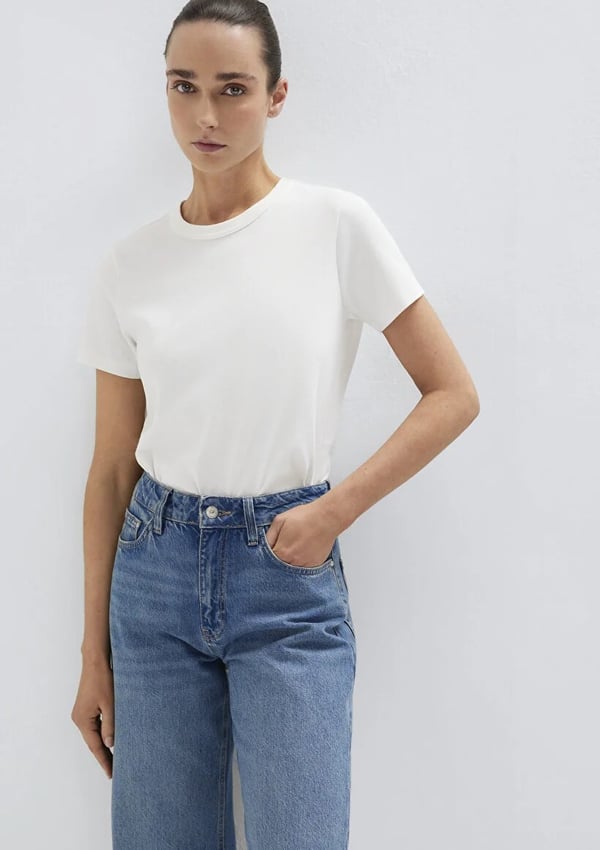 Mavi KiSA KOLLU PENYE Kirik Beyaz Beyaz Kadın T-Shirt
