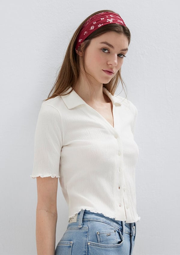 Mavi KISA KOLLU POLO TİŞÖRT Kırık Beyaz Kırık Beyaz Kadın T-Shirt