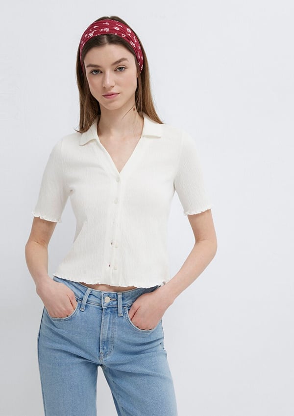 Mavi KISA KOLLU POLO TİŞÖRT Kırık Beyaz Kırık Beyaz Kadın T-Shirt