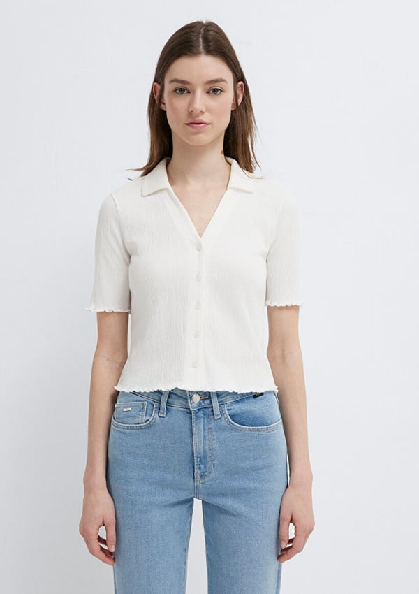 Mavi KISA KOLLU POLO TİŞÖRT Kırık Beyaz Kırık Beyaz Kadın T-Shirt