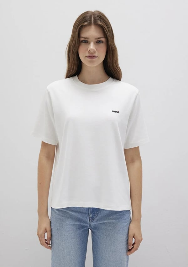 Mavi KiSA KOLLU TİŞÖRT Kirik Beyaz Beyaz Kadın T-Shirt