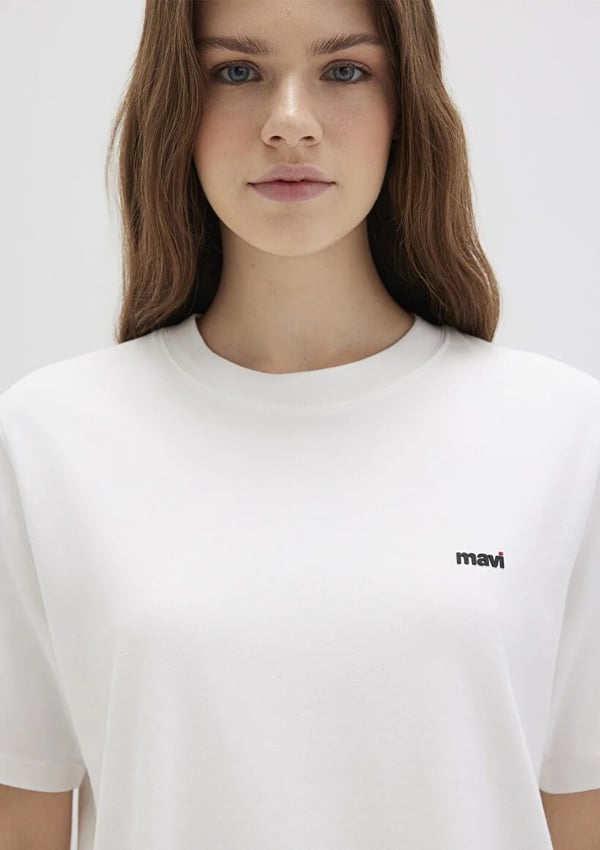Mavi KiSA KOLLU TİŞÖRT Kirik Beyaz Beyaz Kadın T-Shirt