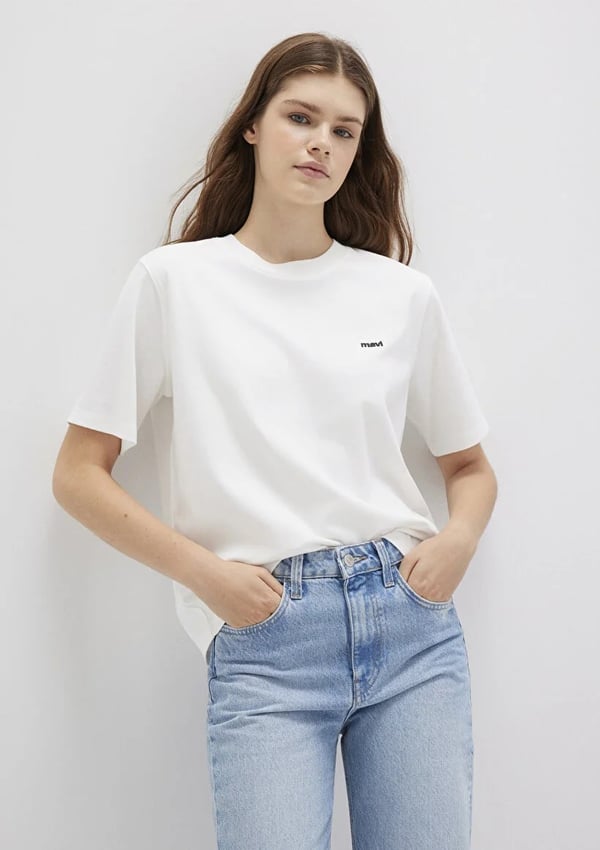 Mavi KiSA KOLLU TİŞÖRT Kirik Beyaz Beyaz Kadın T-Shirt
