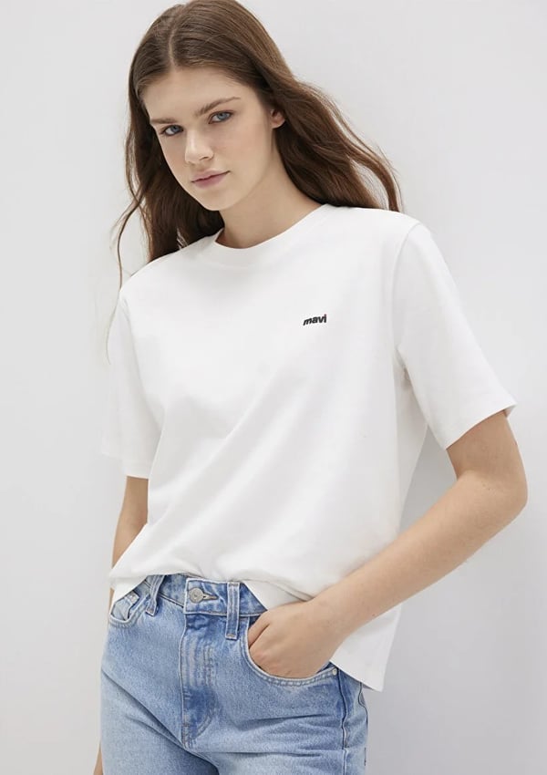 Mavi KiSA KOLLU TİŞÖRT Kirik Beyaz Beyaz Kadın T-Shirt