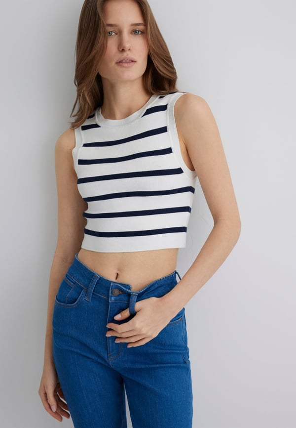 Mavi KOLSUZ TRiKO Navy Blazer Stripe Lacivert Kadın Kazak