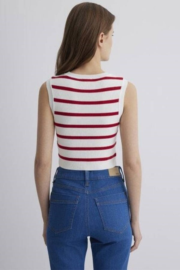 Mavi KOLSUZ TRiKO Scarlet Sage Stripe Kırmızı Kadın Kazak