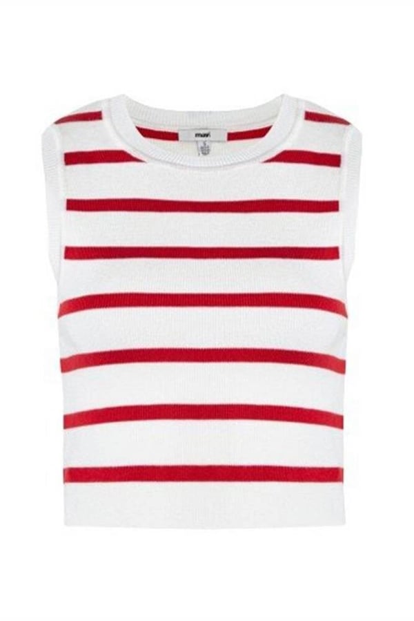 Mavi KOLSUZ TRiKO Scarlet Sage Stripe Kırmızı Kadın Kazak