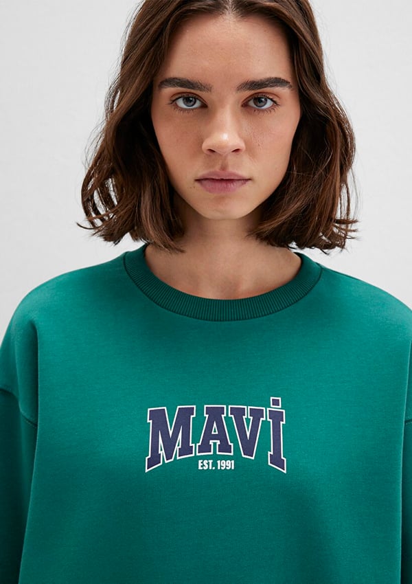 Mavi LOGO BASKiLi SWEATSHiRT Antique Green Yeşil Kadın Sweatshirt