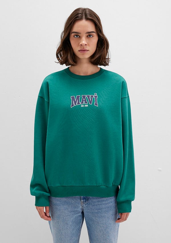 Mavi LOGO BASKiLi SWEATSHiRT Antique Green Yeşil Kadın Sweatshirt