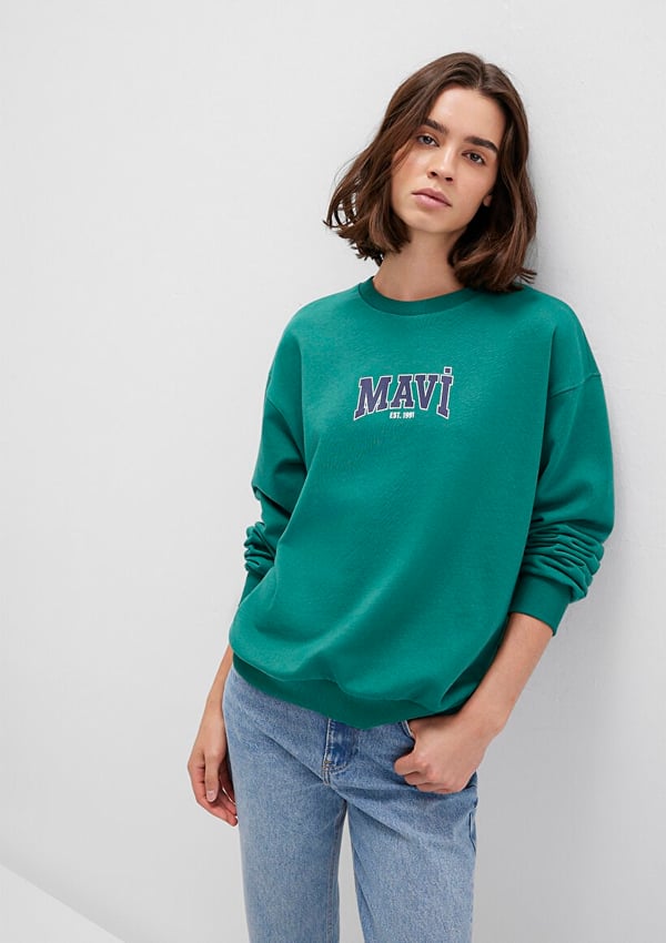 Mavi LOGO BASKiLi SWEATSHiRT Antique Green Yeşil Kadın Sweatshirt