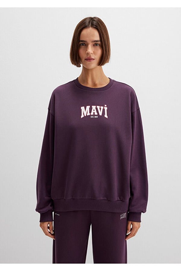 Mavi LOGO BASKiLi SWEATSHiRT Plum Perfect Mor Kadın Sweatshirt