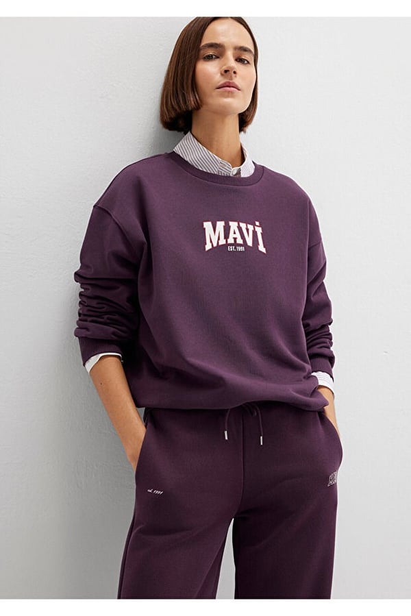 Mavi LOGO BASKiLi SWEATSHiRT Plum Perfect Mor Kadın Sweatshirt