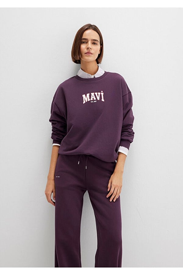 Mavi LOGO BASKiLi SWEATSHiRT Plum Perfect Mor Kadın Sweatshirt