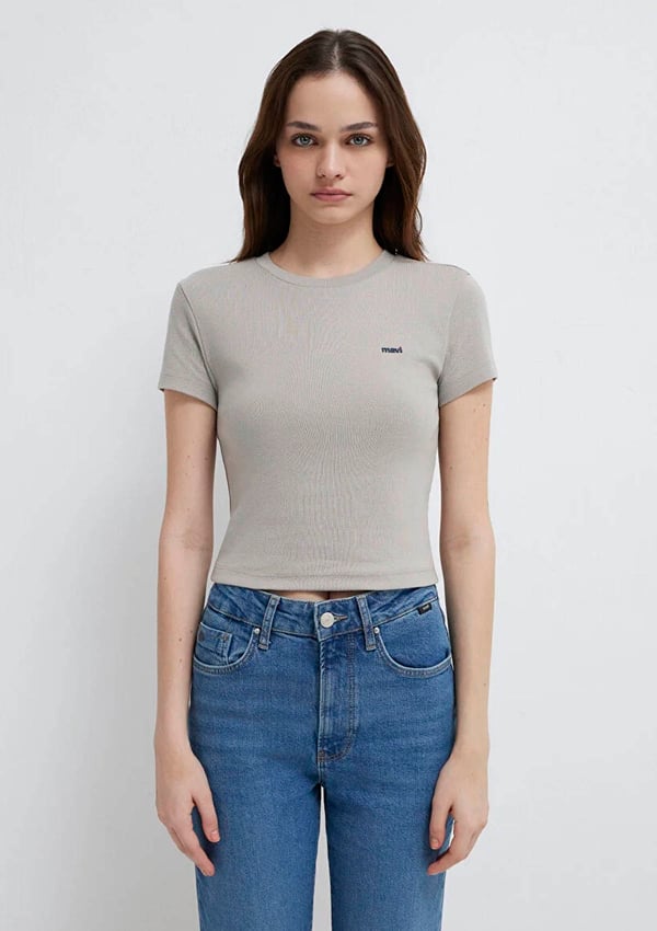Mavi LOGO BASKILI T-SHIRT Çakmaktaşı Gri Gri Kadın T-Shirt