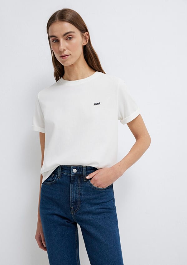 Mavi LOGO BASKILI T-SHIRT Kırık Beyaz Kırık Beyaz Kadın T-Shirt