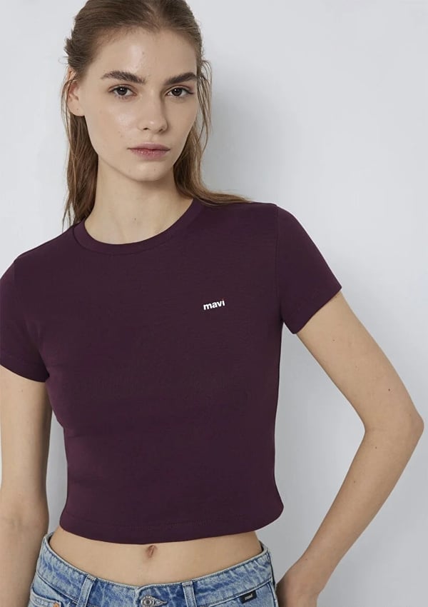 Mavi LOGO BASKILI T-SHIRT Şarap Bordo Bordo Kadın T-Shirt