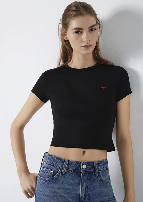 Mavi LOGO BASKILI T-SHIRT Siyah Siyah Kadın T-Shirt
