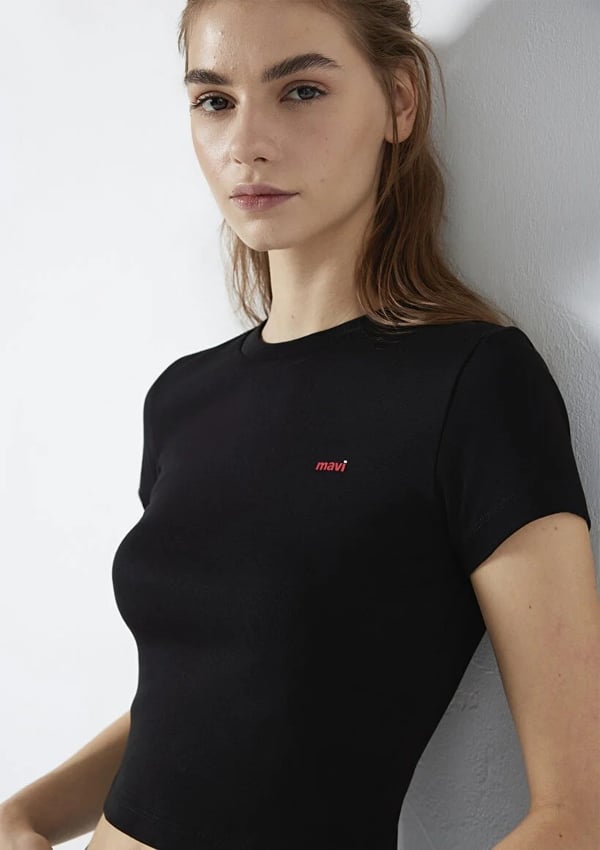 Mavi LOGO BASKILI T-SHIRT Siyah Siyah Kadın T-Shirt