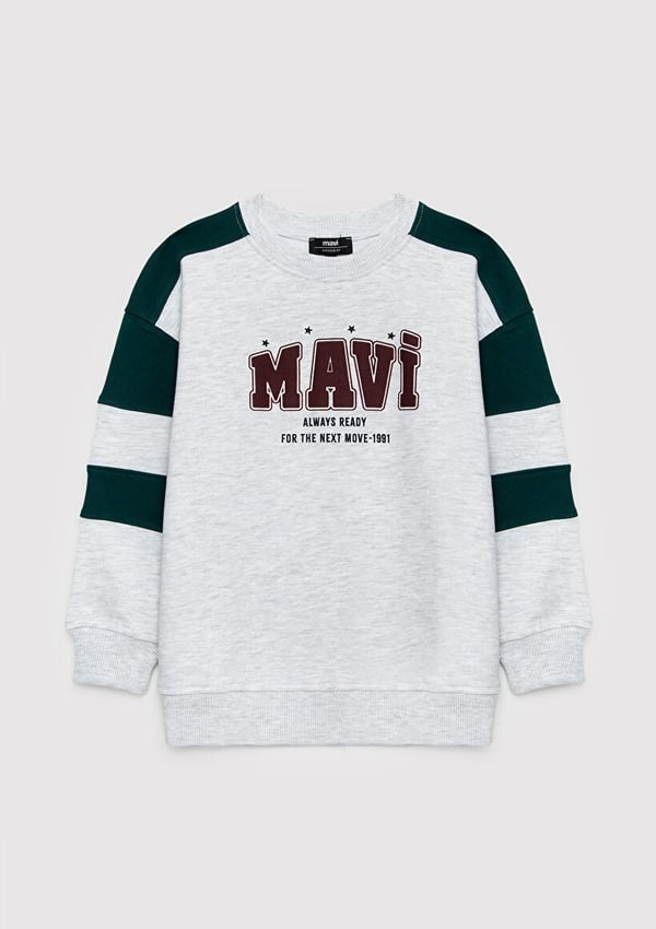 Mavi LOGO ÇİZGİLİ SWEATSHİRT Açık Gri Melanj Gri Erkek Çocuk Sweatshirt