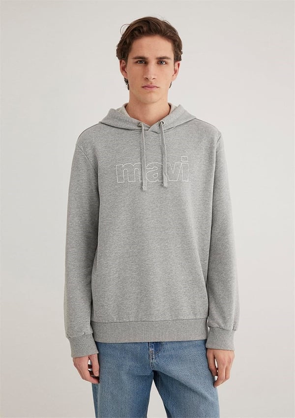 Mavi LOGO KAPÜŞONLU SWEATSHiRT Acik Gri Mela Gri Erkek Sweatshirt