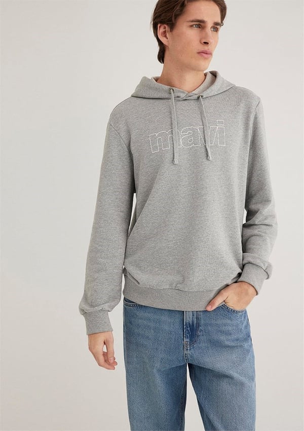 Mavi LOGO KAPÜŞONLU SWEATSHiRT Acik Gri Mela Gri Erkek Sweatshirt