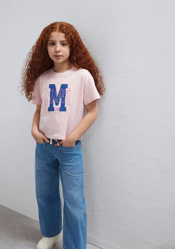 Mavi M LOGO BASKILI TİŞÖRT Tatlı Pembe Pembe Kız Çocuk T-Shirt