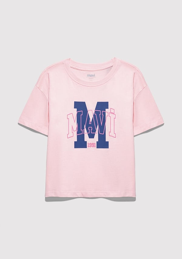 Mavi M LOGO BASKILI TİŞÖRT Tatlı Pembe Pembe Kız Çocuk T-Shirt