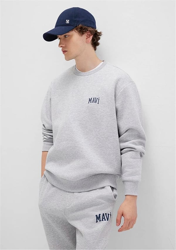 Mavi MAVi BASKiLi SWEATSHiRT Gri Melanj Gri Erkek Sweatshirt