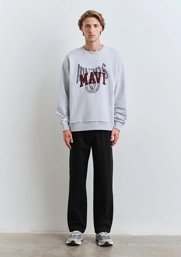 Mavi MAVi BASKiLi SWEATSHiRT Kar Melanj Beyaz Erkek Sweatshirt