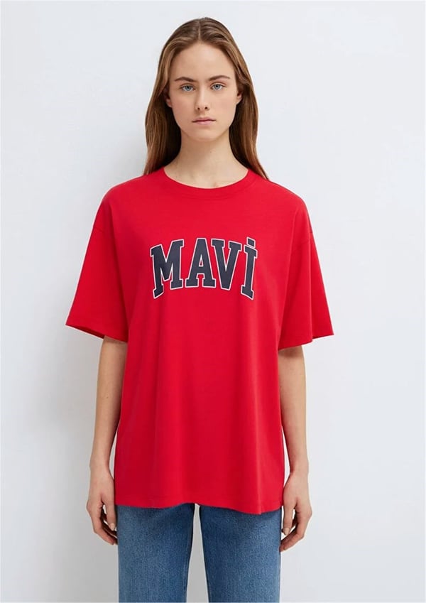 Mavi MAVİ BASKILI TİŞÖRT Acı Kırmızı Kırmızı Kadın T-Shirt