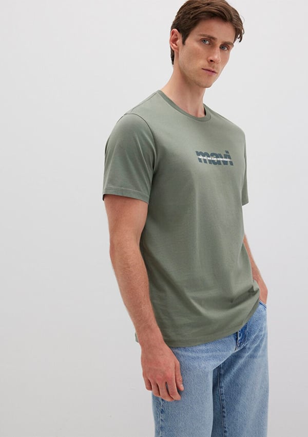 Mavi MAVİ BASKILI TİŞÖRT Açık Haki Haki Erkek T-Shirt