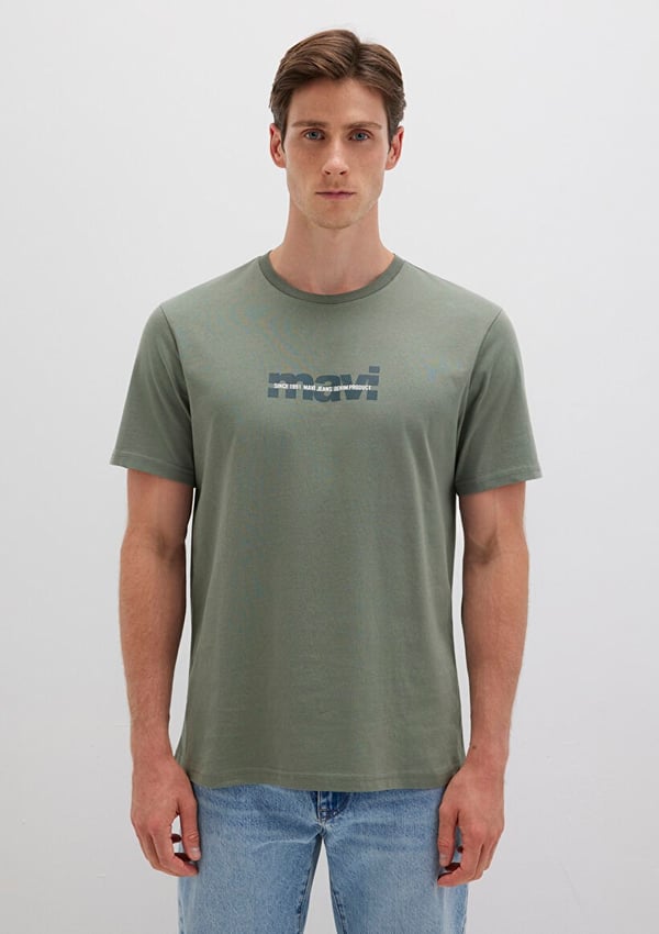 Mavi MAVİ BASKILI TİŞÖRT Açık Haki Haki Erkek T-Shirt